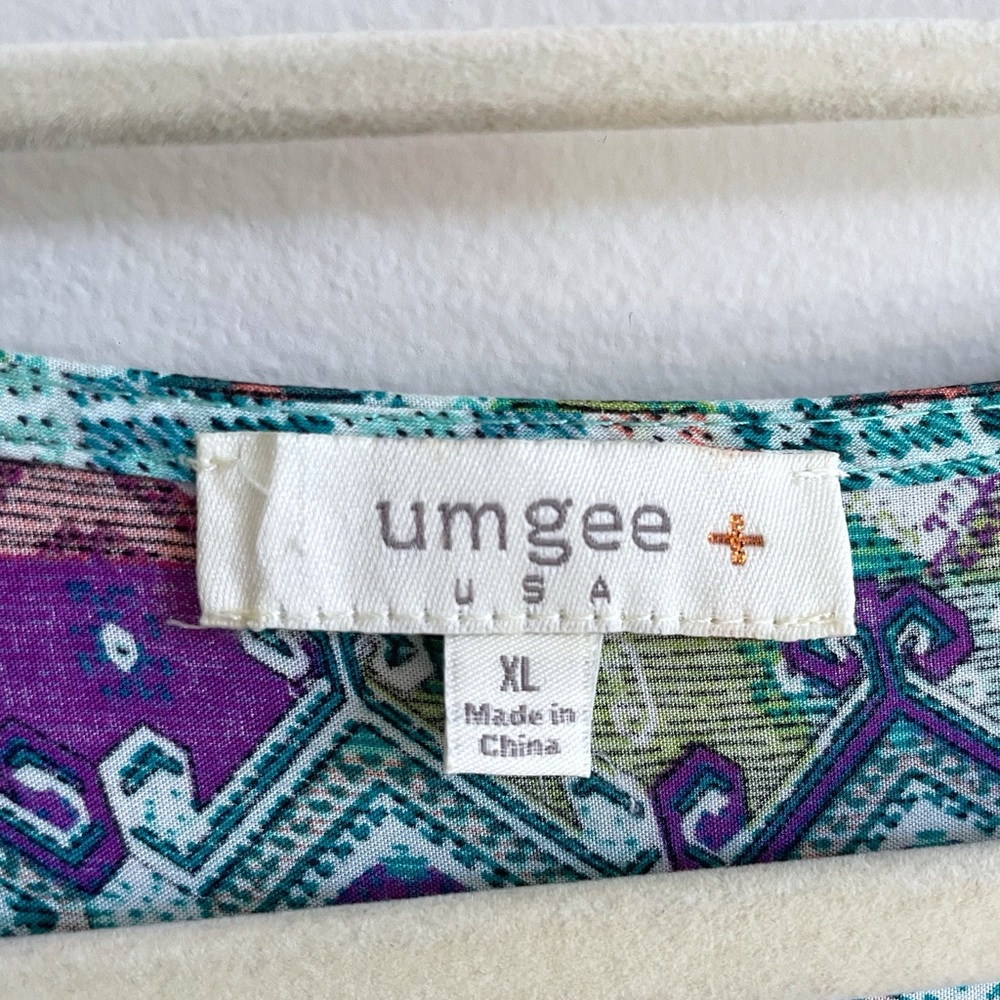 Multicolored Teal Boho Print Peasant Dress with Tassel Tie by Umgee Cruise Wear - Picture 3 of 7
